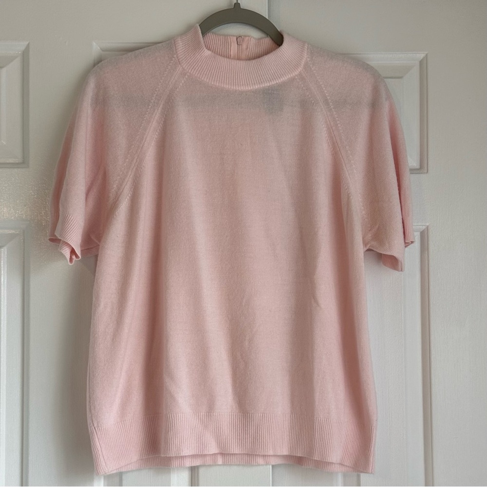 Pink Mock Neck Short Sleeve Sweater